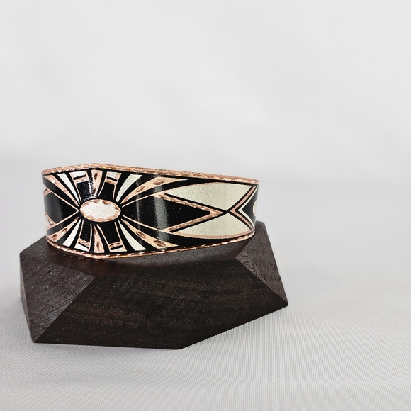 Geometric Art Deco Copper Cuff Bracelet - Picture 3 of 4